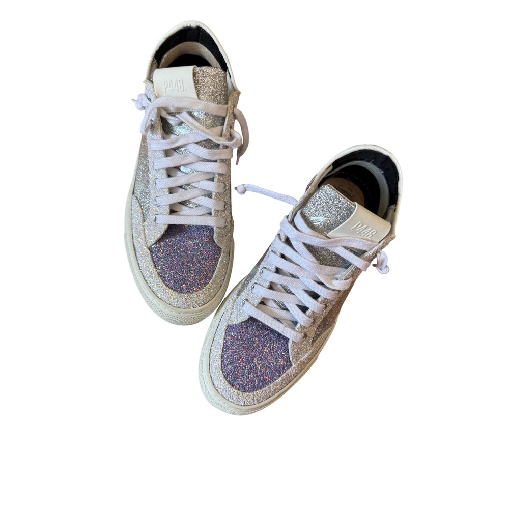 P448 silver and purple glitter sneakers